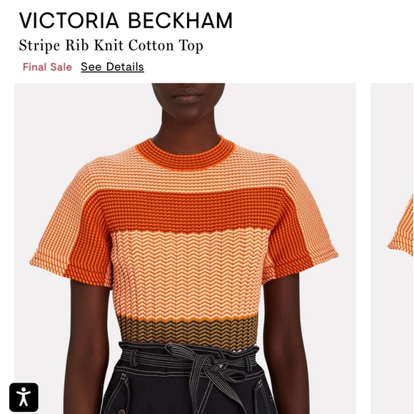 Victoria Beckham Tops - Victoria Beckham Chevron Ribbed Short Sleeve Shirt L